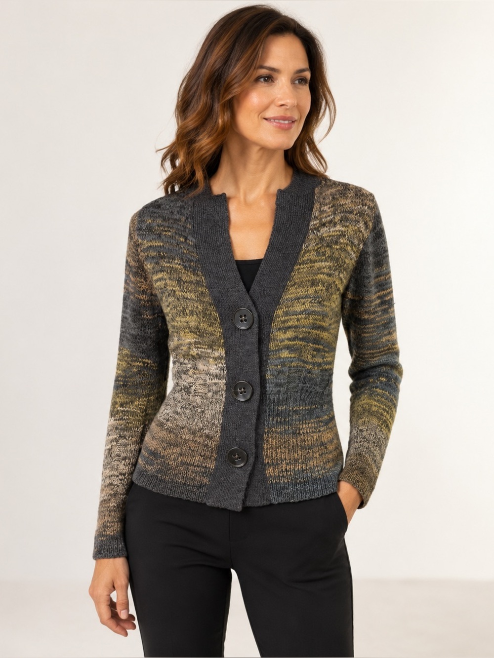 Curio Women’s Large Multicolor Open Knit Button Front Cardigan Sweater Boho